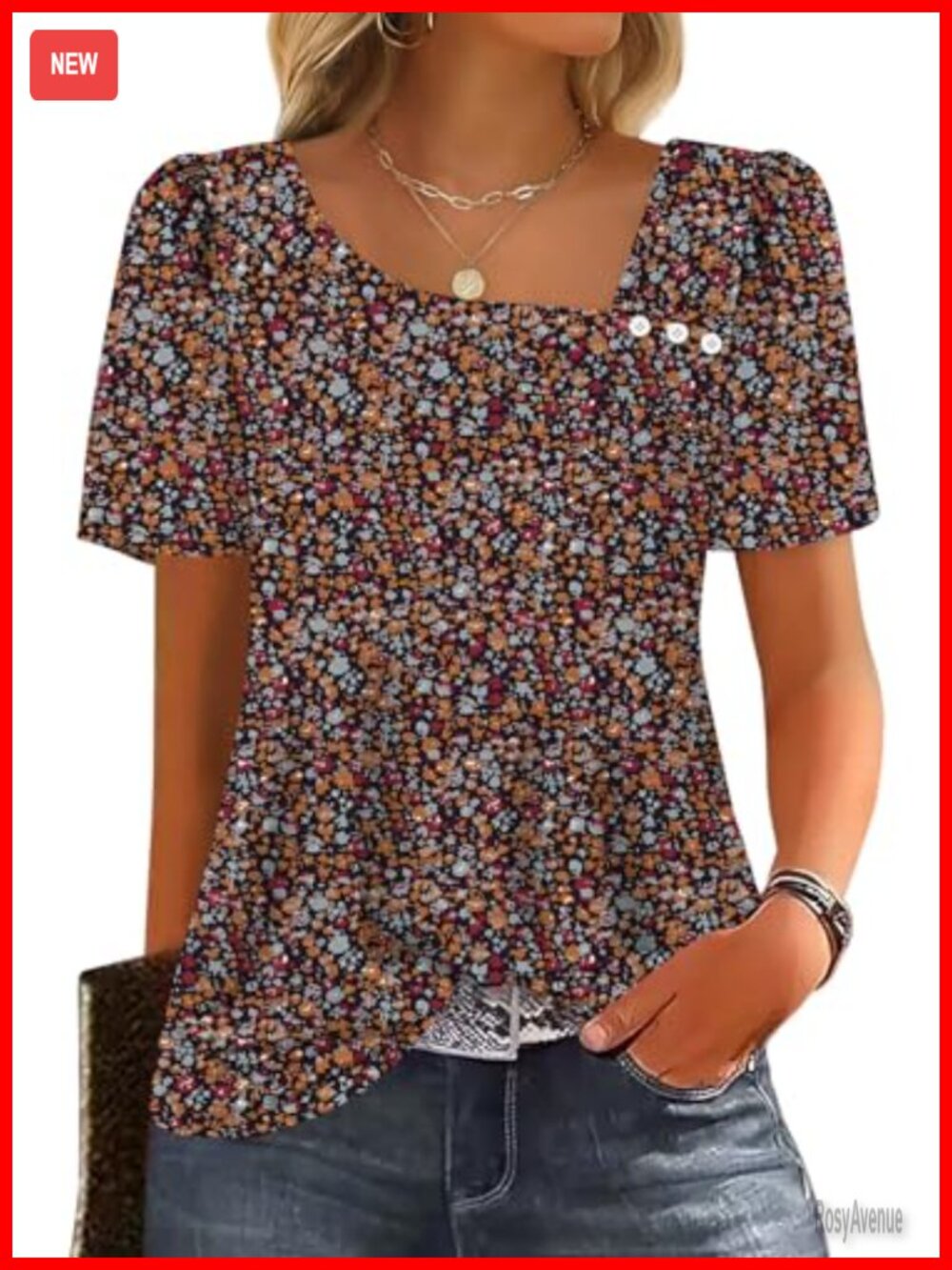 Women's Square Neck Short Sleeve Puff Sleeve Blouse Top Summer 2026 Fashion